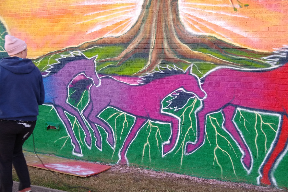 Mocksville Mural Slide Six - Oak and Horses