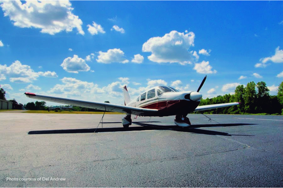 An image of a private plane parked at Sugar Valley Airport - photo courtesy of pilot Del Andrew